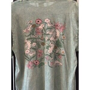 RIPNDIP T-Shirt Unisex Adults Size M Green Floral Cat Graphic Crew Neck